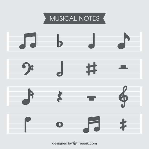 Set De Pentagramas Y Notas Musicales En Diseño Plano Vector Gratis 7053