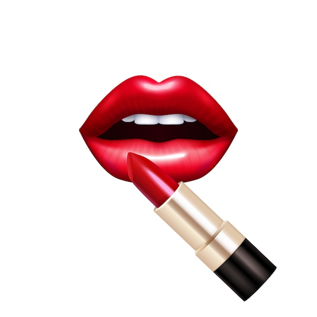 Set Realista De Labios Y Pintalabios Vector Gratis