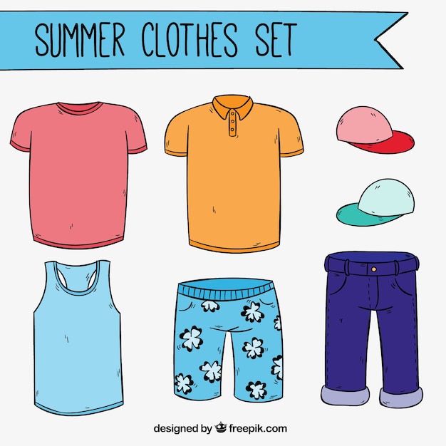 Set de ropa de verano dibujada a mano | Vector Gratis