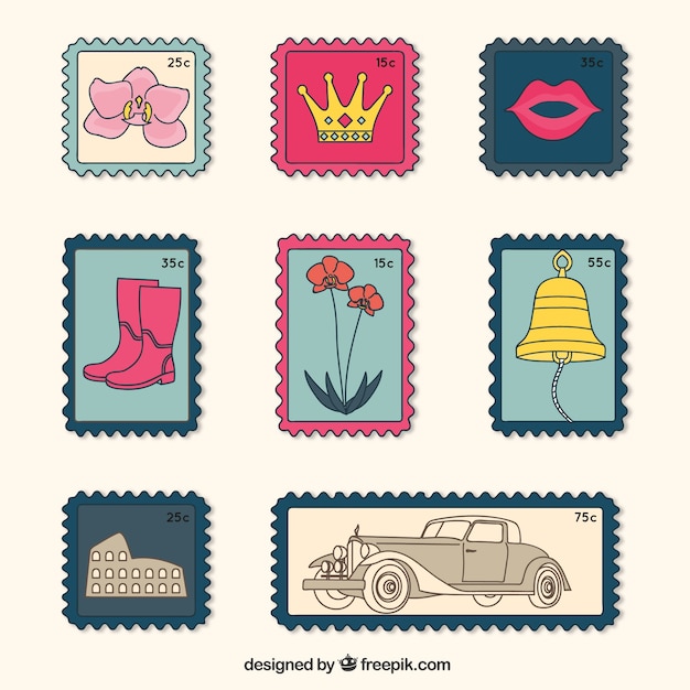 Set De Sellos Postales Vintage Vector Gratis 5064