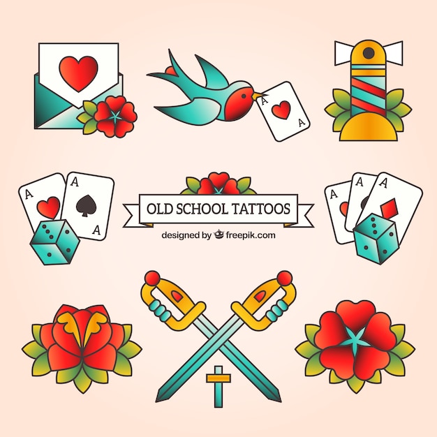 Set De Tatuajes Vieja Escuela Descargar Vectores Gratis