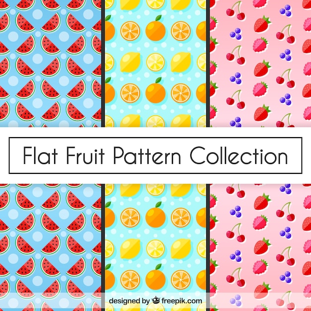 Set De Tres Patrones De Frutas En Dise O Plano Vector Gratis