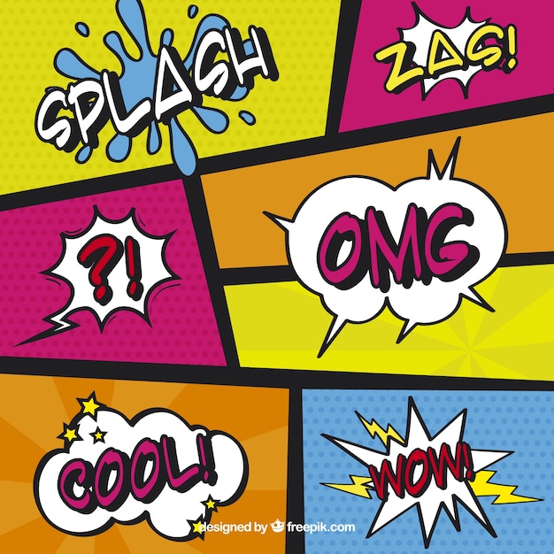 Set De Viñetas Coloridas De Comic Y Onomatopeyas | Vector Gratis