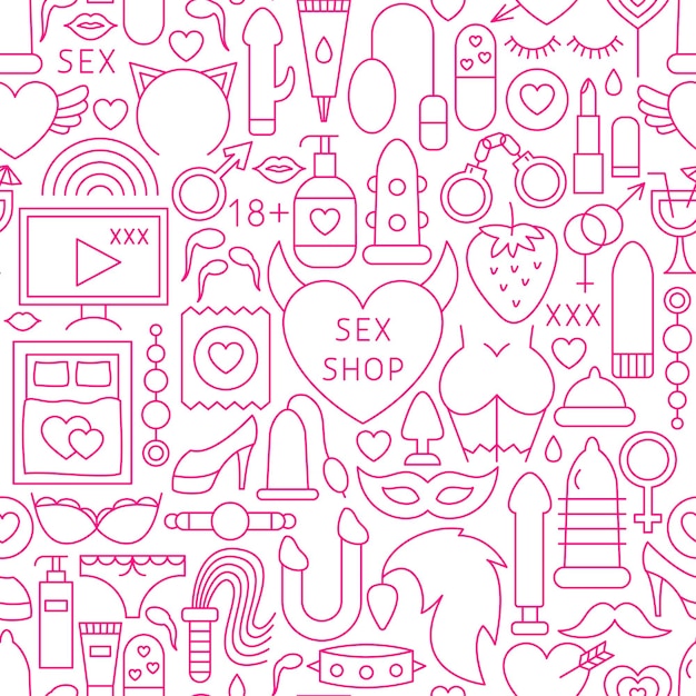 Sex Shop Line De Patrones Sin Fisuras Ilustración De Vector De Esquema De Fondo Enlosables 0372