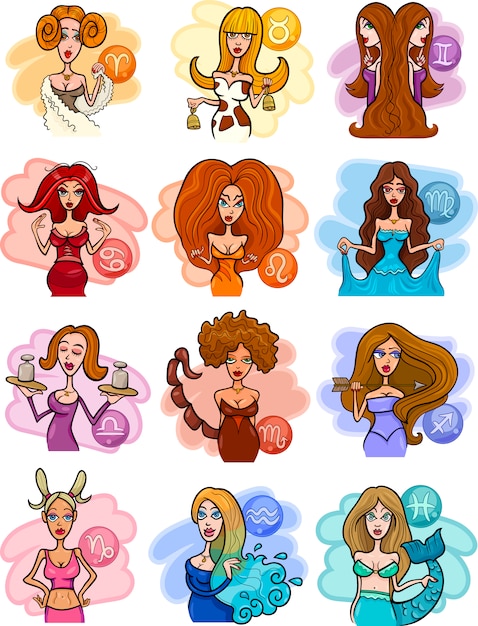 Signos Del Zodiaco Horóscopo Con Mujeres | Descargar Vectores Premium