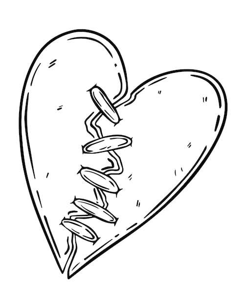 Símbolo De Corazón Roto Cosido De Amor Doodle Lineal Vector Premium