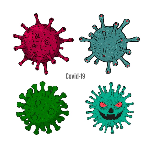 Símbolo de coronavirus dibujo ilustración de estilo cómico para anti covid-19.  | Vector Premium