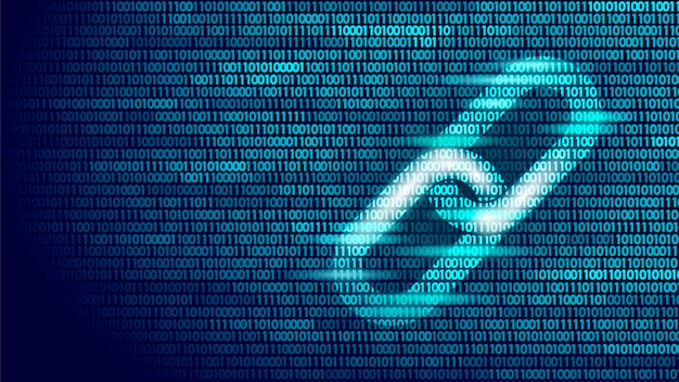 Símbolo de hipervínculo blockchain en el flujo de datos grandes del número de código binario Vector Premium
