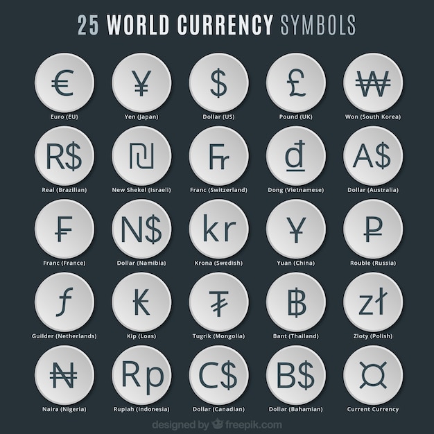 Simbolos De Monedas Del Mundo Vector Premium