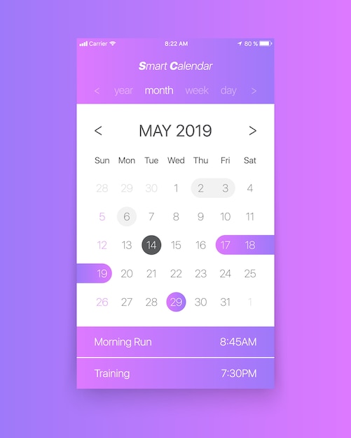 Smart calendar app ui concept vector Vector Premium