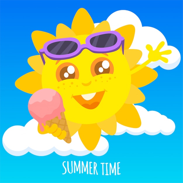 Sol de verano sosteniendo un helado | Vector Premium