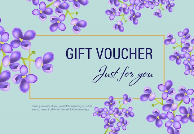 Solo para usted, recibo de regalo con flores de color lila y marco sobre fondo azul claro. vector gratuito