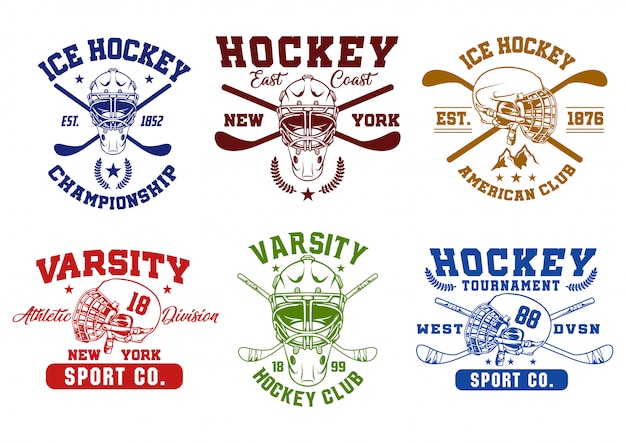 Stock Vector Retro Hockey Logo Set | Vector Premium