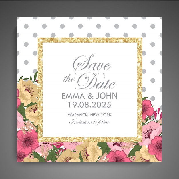 Suite de invitación de boda con flores. modelo. ilustración vectorial vector gratuito
