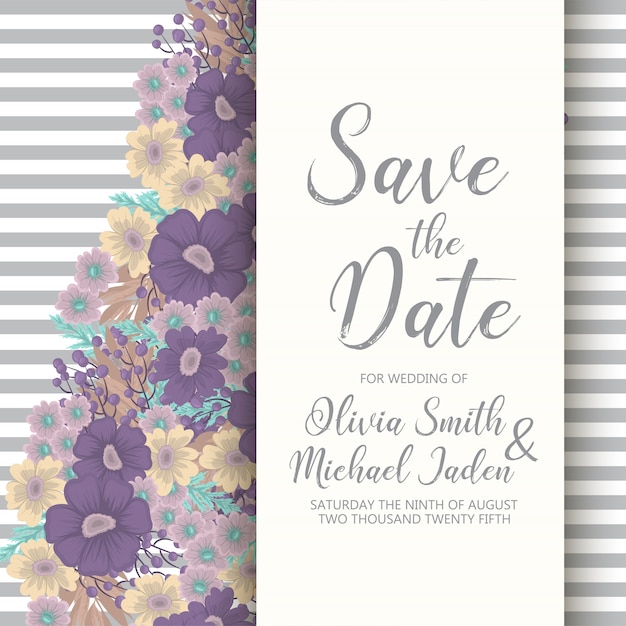 Suite de invitación de boda con flores. modelo. ilustración vectorial vector gratuito