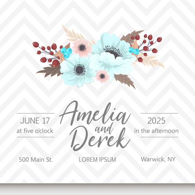Suite de invitación de boda con flores. modelo. ilustración vectorial vector gratuito
