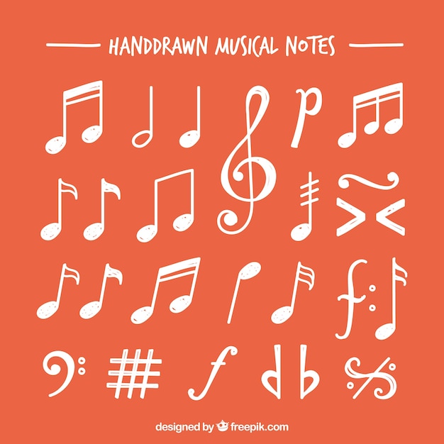 Surtido de notas musicales blancas dibujadas a mano | Vector Gratis