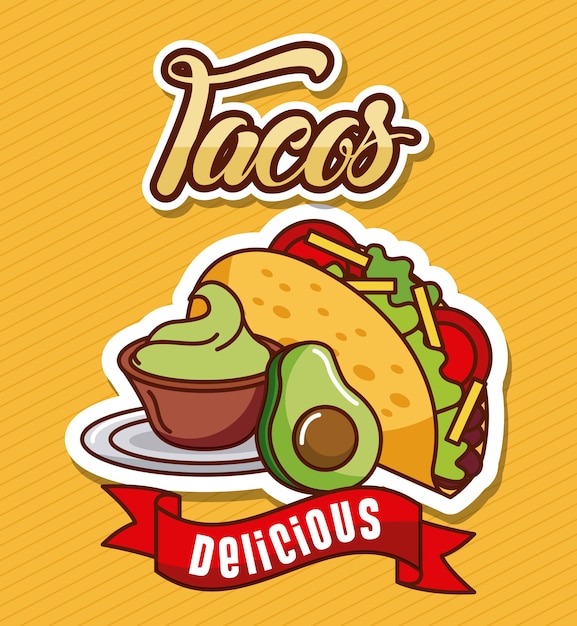 Tacos Aguacate Guacamole Comida Deliciosa Vector Premium