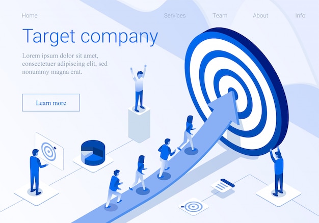 Target company business promotion 3d landing page Vector Premium