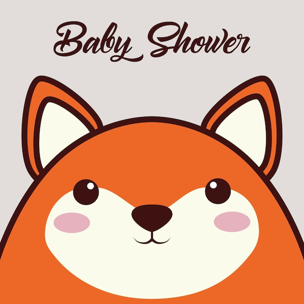 Tarjeta de baby shower con el icono de animales de zorro kawaii