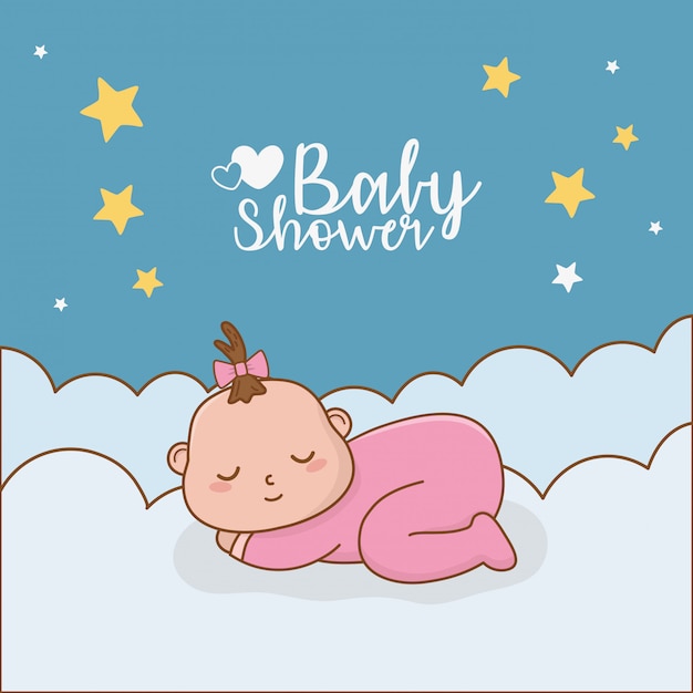 Tarjeta De Baby Shower Con Nina Bebe Vector Premium