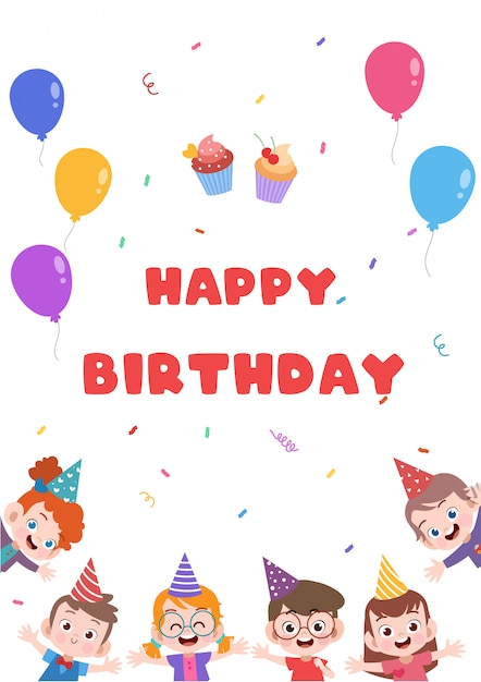 Tarjeta de cumpleaños de niños | Vector Premium