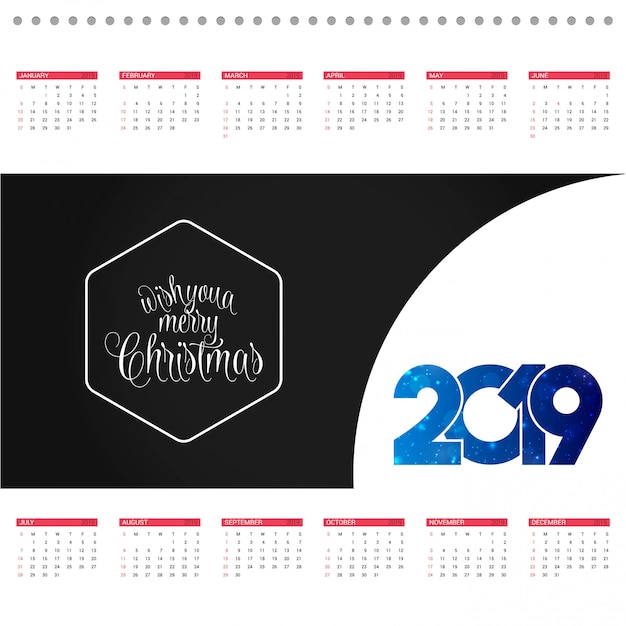 Tarjeta de diseño de calendario de navidad con vector de fondo creativo vector gratuito