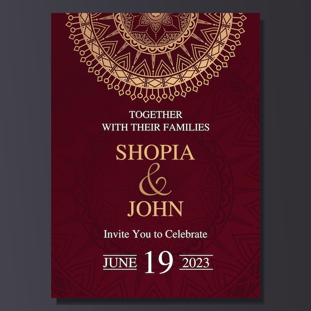 Tarjeta elegante de la invitación de la boda con el ornamento de la mandala. Vector Premium
