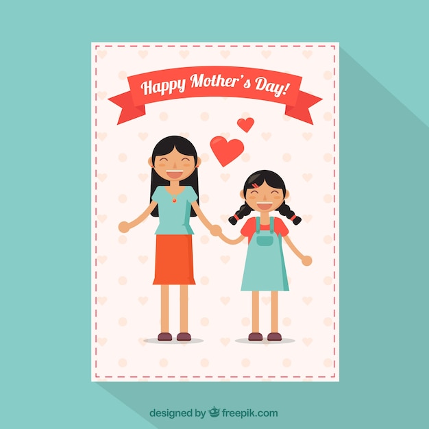 Tarjeta De Felicitacion Bonita Con Madre E Hija Sonriendo Vector Gratis