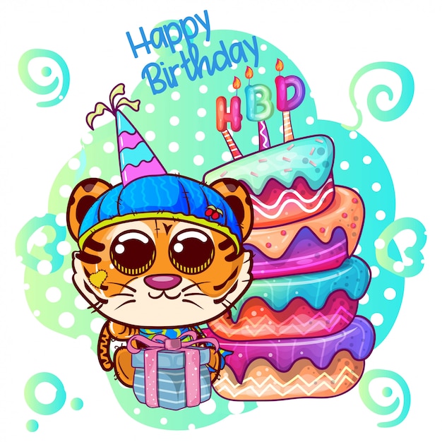 Tarjeta De Felicitaci N De Cumplea Os Con Tigre Lindo Ilustraci N