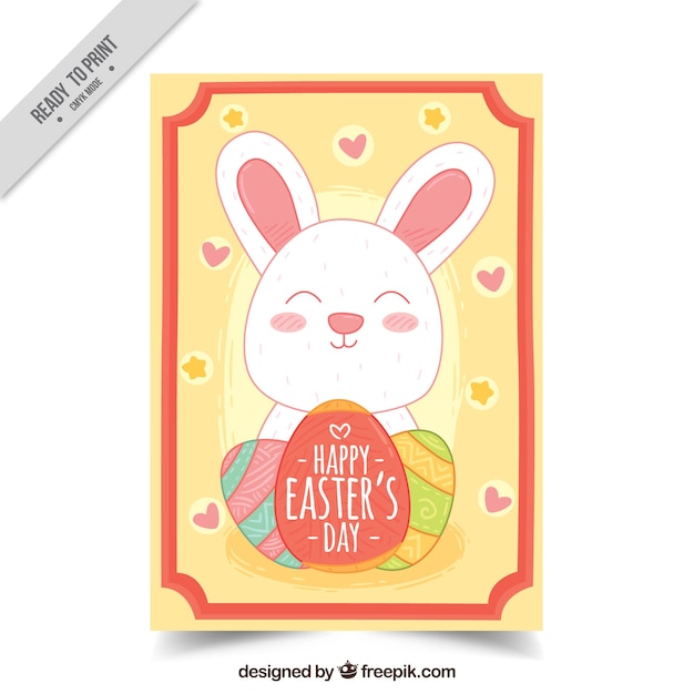 Tarjeta De Felicitación Decorativa Con Conejo Lindo Para El Día De Pascua Vector Gratis 0112