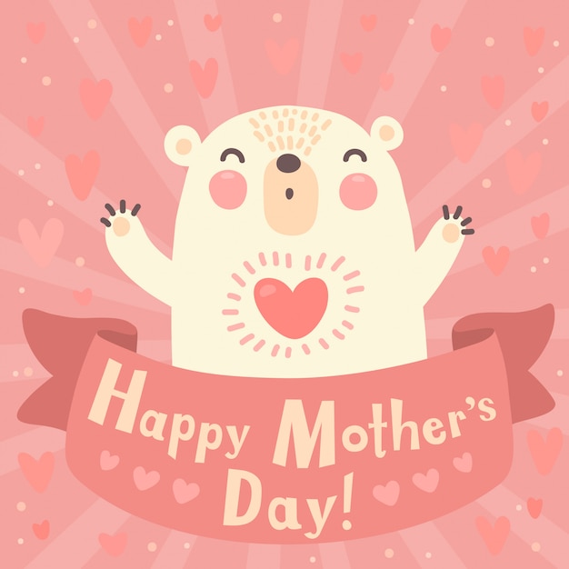 Tarjeta de felicitación para mamá con lindo oso. | Vector Premium