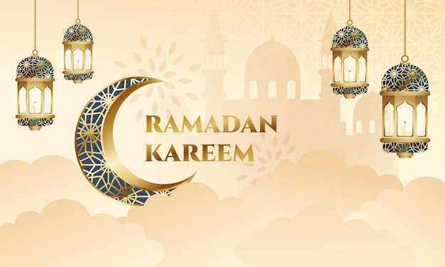 Tarjeta de felicitación de ramadán kareem con silueta de mezquita y