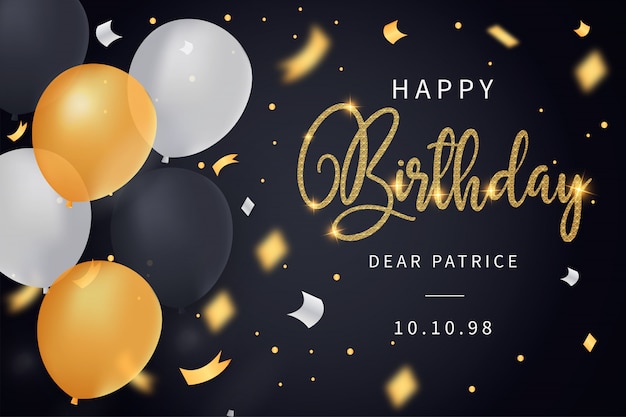 Tarjeta De Feliz Cumpleaños Con Globos Realistas Y Plantilla De Vector De Texto Dorado Vector 