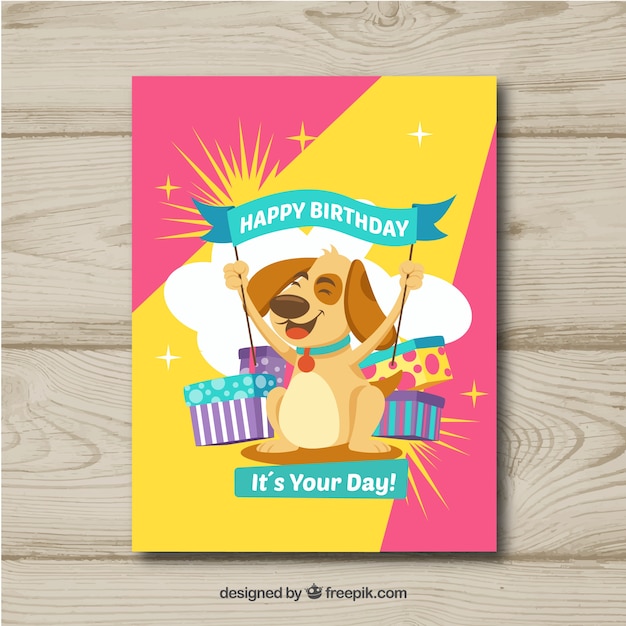 Tarjeta De Feliz Cumplea Os Con Perro En Estilo Plano Vector Gratis