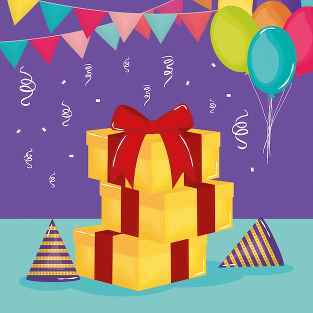 Tarjeta De Feliz Cumpleaños Con Regalos Y Globos De Helio Vector Premium 0633