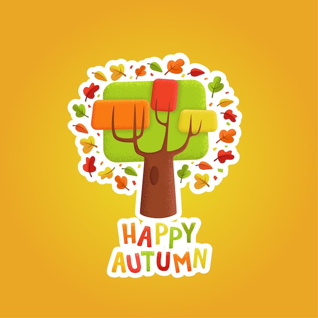 Tarjeta de feliz otoño con lindo árbol | Vector Premium