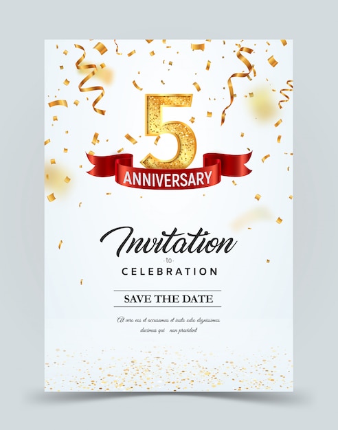 La tarjeta de invitación para la celebración del quinto aniversario