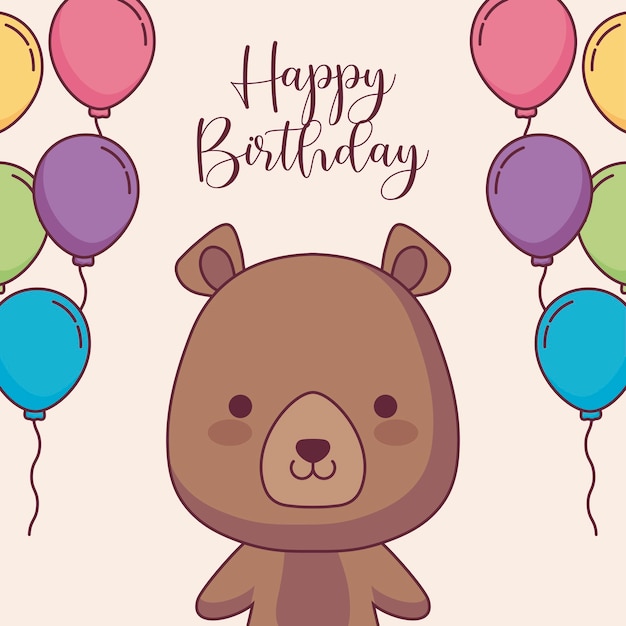 Tarjeta linda del feliz cumpleaños del peluche del oso Vector Premium