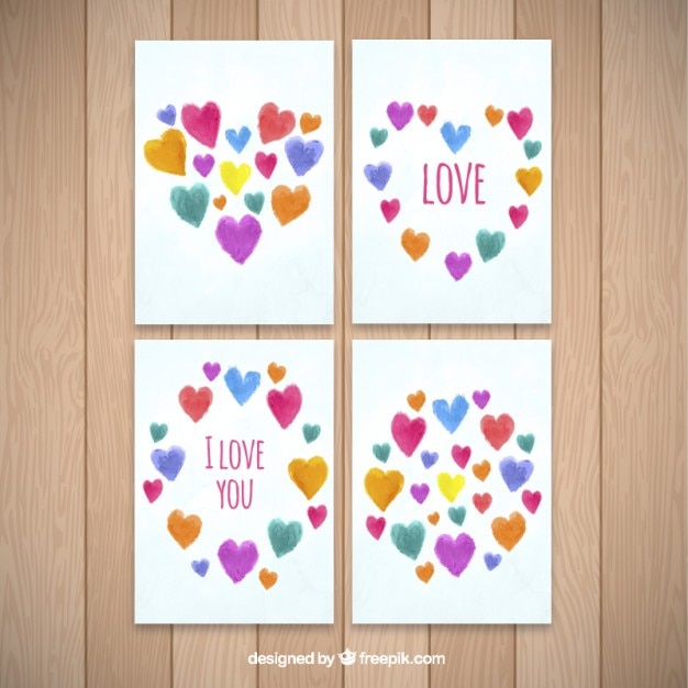 Tarjetas De Amor Con Corazones De Colores Pintados A Mano