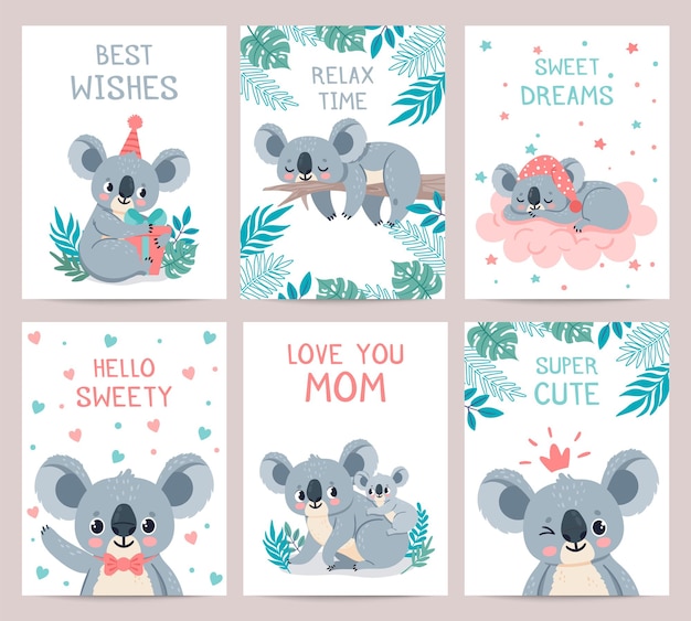 Tarjetas De Carteles De Koala Impresiones Con Lindos Koalas Durmiendo Bebe Oso Australiano Abraza A La