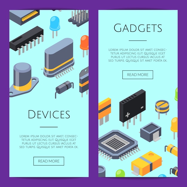 Tarjetas electrónicas. microchips y partes electrónicas Vector Premium