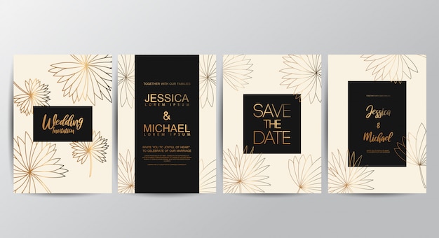 Tarjetas de invitación de boda de lujo premium Vector Premium