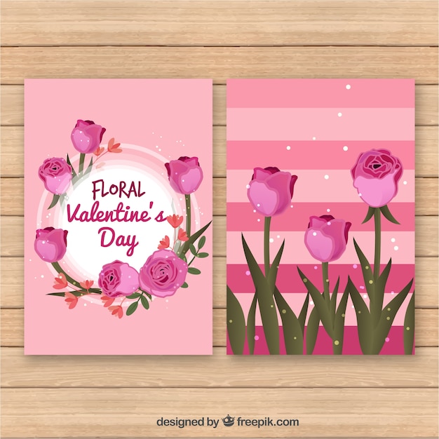 Tarjetas De San Valentín Con Detalles Florales Vector Gratis 6175