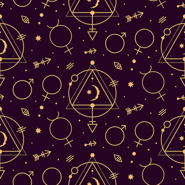 Tarot Celestial Astrológico De Patrones Sin Fisuras De Oro Sobre Fondo Oscuro Vector Premium 0113