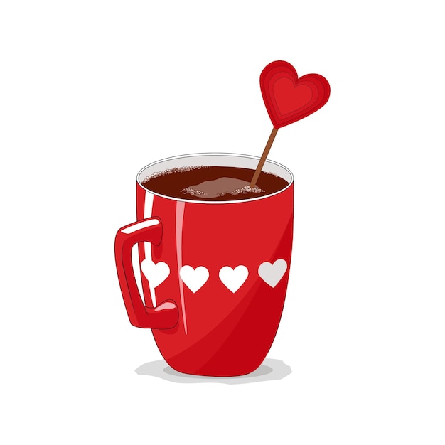 Taza Roja Con Corazones Vector Premium