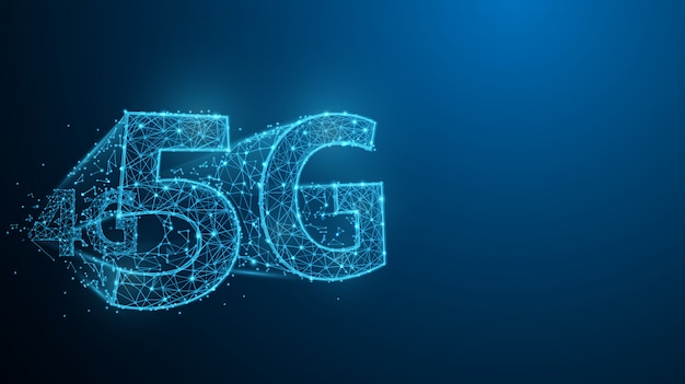 La tecnología 5g forma líneas, triángulos y diseño de estilo de partículas. ilustración vectorial Vector Premium