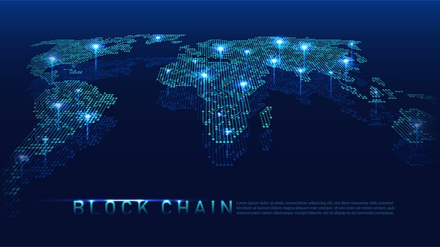 Tecnología blockchain con concepto de conexión global. Vector Premium