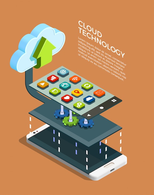 Tecnología de computación en la nube isométrica vector gratuito