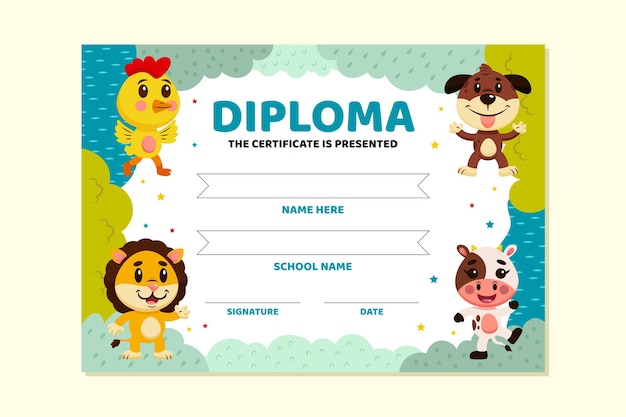 Tema De Plantilla De Diploma Para Niños Vector Gratis